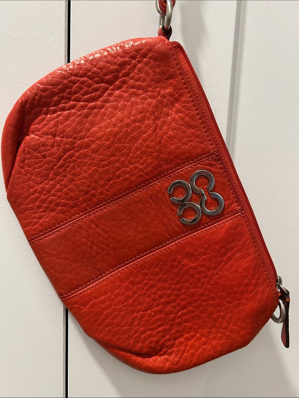 Coach Red Pebbled Leather Wristlet with Silver Logo
